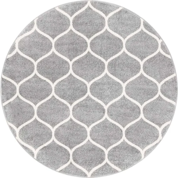 Unique Loom 3151569 7 x 7 ft. Rounded Trellis Frieze Round Rug Light Gray