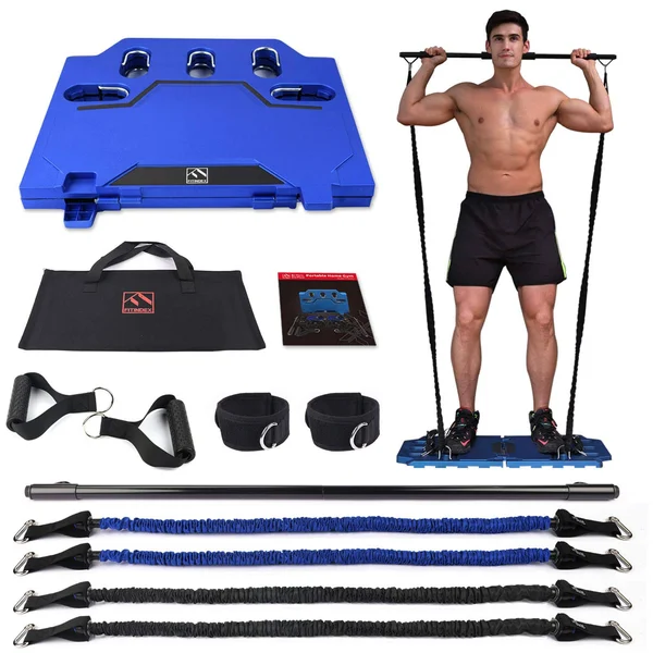 FITINDEX Portable Home Gym - Exercise Equipment with Resistance Bands Bar, Muscle Build Workout Equipment for Men/Women, Full-Bo