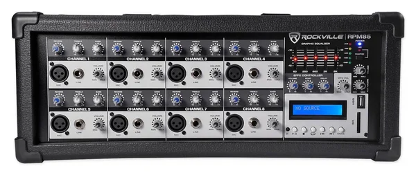 Rockville RPM85 2400W Powered 8 Channel Mixer USB 5 Band EQ Effects