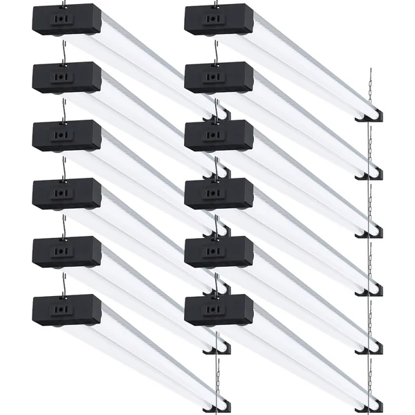 Sunco Lighting LED Shop Light - Industrial, Frosted, 12 Pack, 5000K