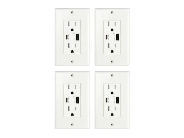Greencycle 4pk UL Certificated Type C & Type A 4.2A 5V USB Wall Outlets 15A Tamper Resistant Receptacle Wall Plate Charger A