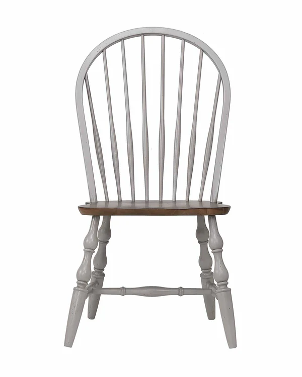 Sunset Trading Country Grove Windsor Dining Chair Distressed Gray and Brown Wood Set of 2