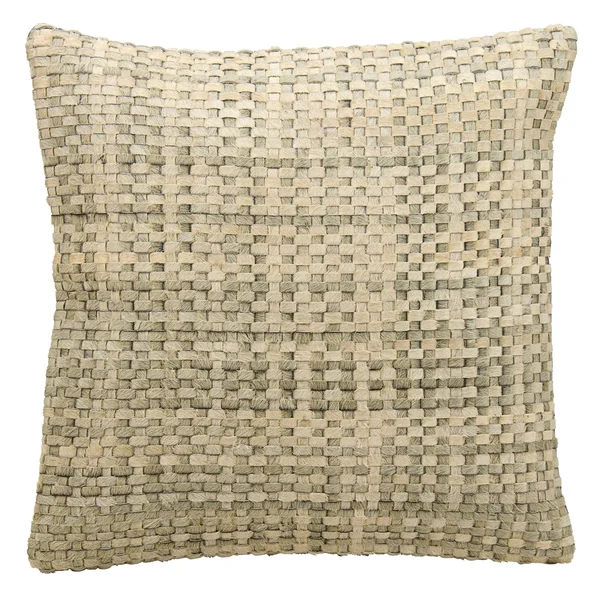 Nourison Natural Leather Hide Basket Weave Hide Silver/White Throw Pillow