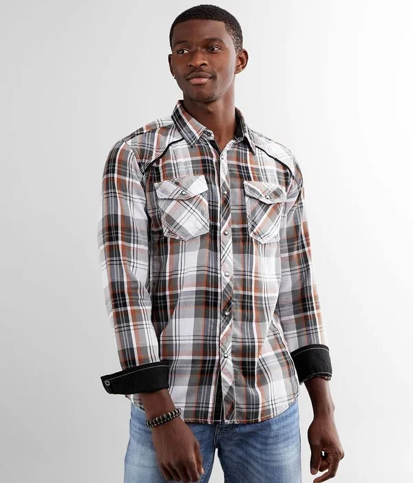 Bke Plaid Standard Shirt - White/Grey Medium - Men's
