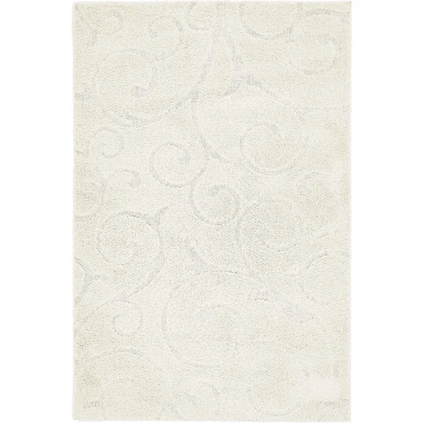 Unique Loom Carved Floral Shag Area Rug - 4& x 6& - Ivory