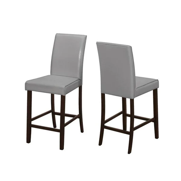 Monarch Specialties Counter Height Dining Chair-Grey Leather-Look