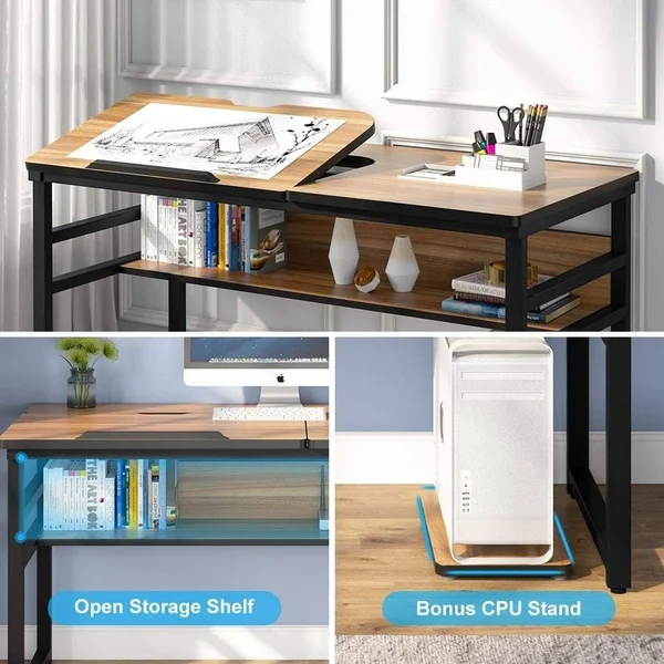 Tribesigns 55 Inches Drafting/Drawing/Painting Desk with Adjustable Tiltable Tabletop - Computer Desk - Black