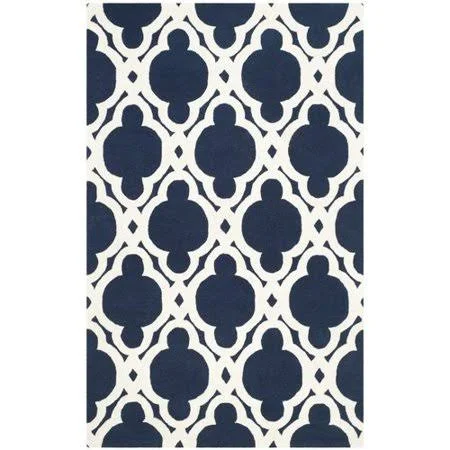Wrought Studio Wilkin Dark Blue/Ivory Area Rug, Size: Rectangle 3' x 5'