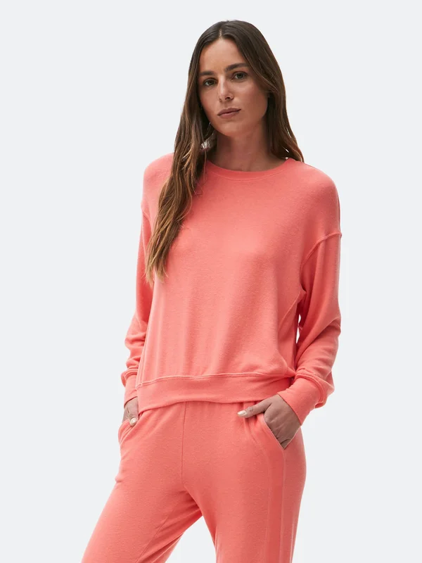Michael Stars Gigi Crew Neck Top Pullover in Pink, Size XL