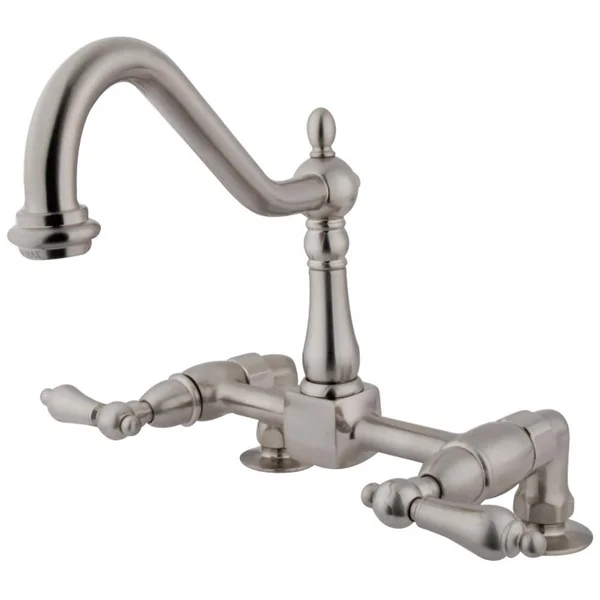Kingston Brass Heritage Double Handle Bridge Deck Mount Kitchen Faucet; Polished Chrome KS1141AL