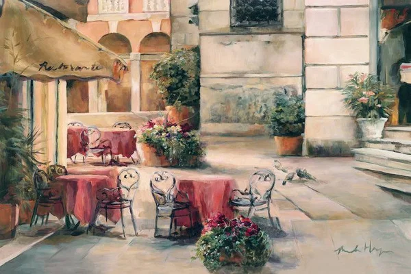 Marilyn Hageman Large Canvas Art Prints - Plaza Cafe