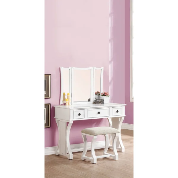 Poundex Black Vanity Set with Stool