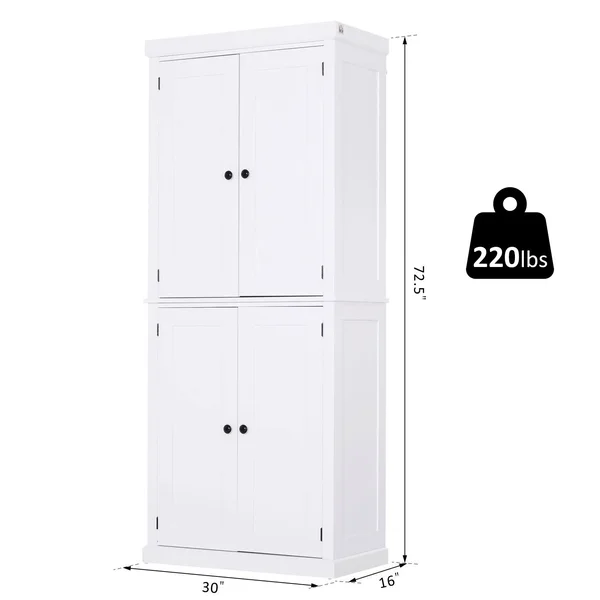 HOMCOM Freestanding Kitchen Pantry Traditional Farmhouse Stand Alone Kitchen Pantry Cupboard Sliding Doors Two Drawers Open Adju