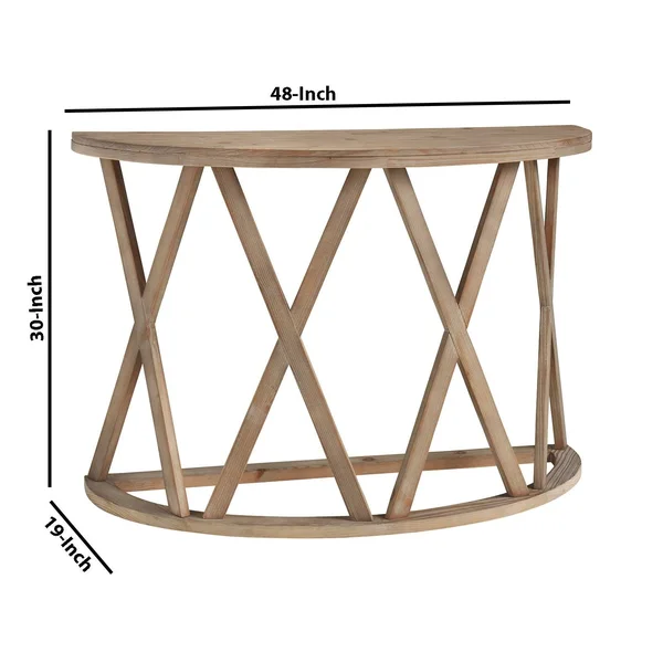 Wooden Plank Top Sofa Table with x Shaped Motif Base Light Brown