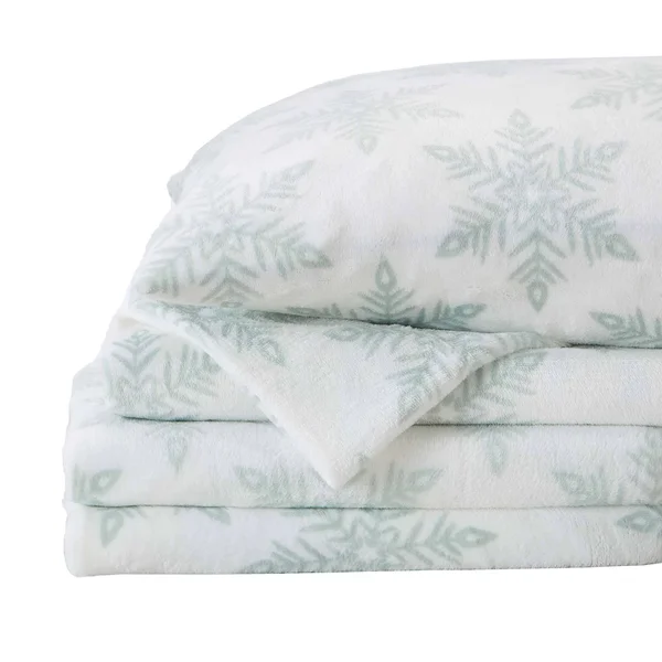 Great Bay Home Extra Soft Cozy Velvet Plush Printed Bed Sheet Set - Twin - Large Snowflake