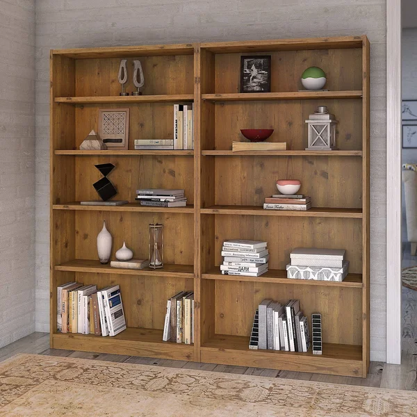 Bush Furniture Universal 5 Shelf Bookcase Set of 2, Vintage Golden Pine