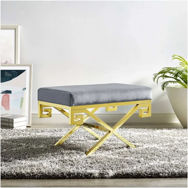 Modway Gold Gray Rove Velvet Bench