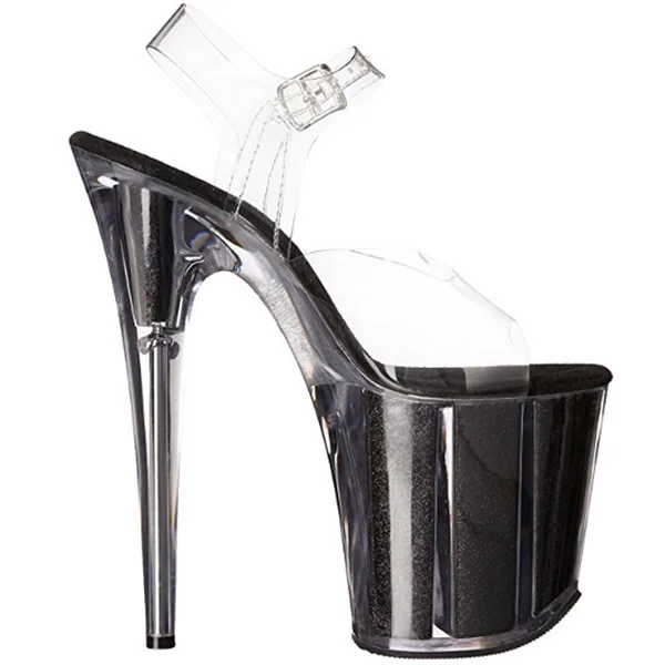 Pleaser - Flamingo-808G 6 - Clear/Black Glitter