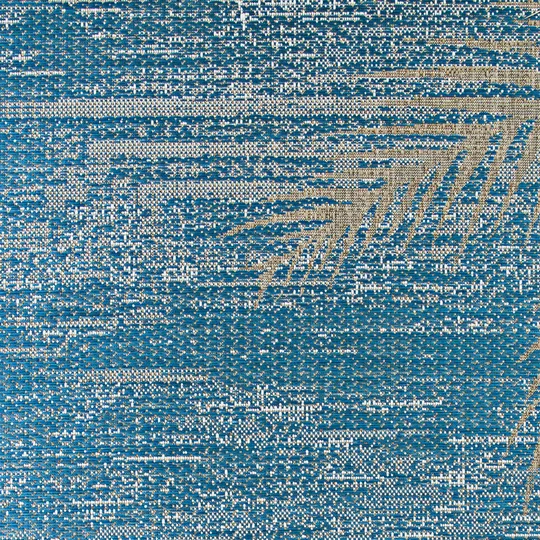 7.5' x 10.75' Blue and Beige Tropical Palms Rectangular Outdoor Area Throw Rug