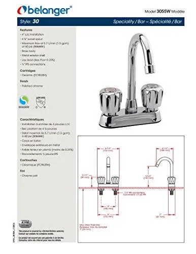 Belanger 3055W Bar Faucet with 2 Handles Polished Chrome - Round
