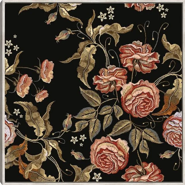 Black Satin Rose Garden Framed Canvas Art by DP Gallery 22X22 Barnwood Fineartcanvas