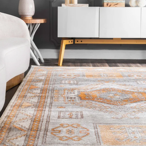 nuLOOM Transitional Vintage Ella Ornamental Pyramid Tribal Area Rug Orange 6& 7x22 x 9& Medallion - Tribal, Border 6& x 9& Indoor