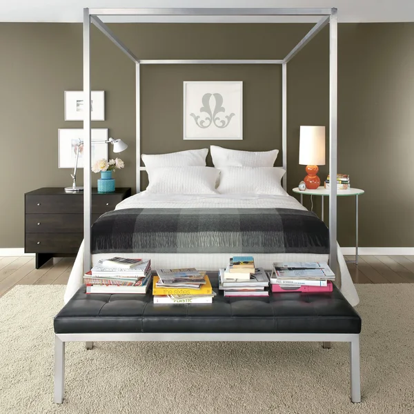 Room & Board - Modern Classic Round End Table 18 Diameter 22H in Stainless Steel, Fog Quartz Top w/ Stainless Steel Frame B