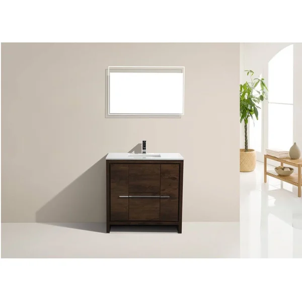 KubeBath - Dolce 36x22 Rose Wood Modern Bathroom Vanity with White Quartz Counter-Top