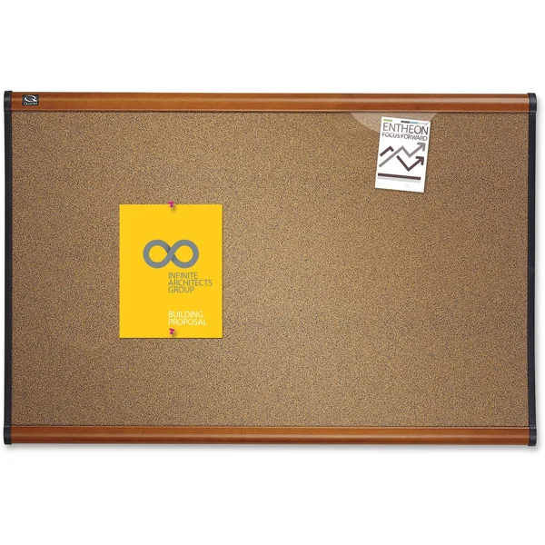 Quartet 36 x 24 Prestige Bulletin Board - Graphite-Blend Cork- Cherry Frame