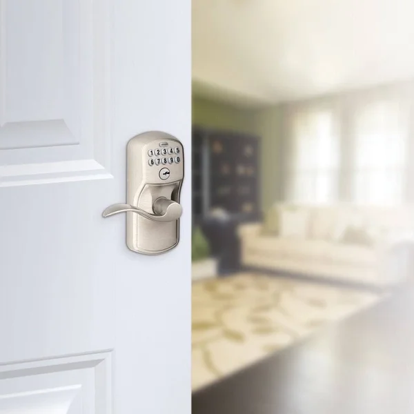 Schlage FE595 PLY/ACC Plymouth Keypad Flex-Lock Entry Leverset with Accent Lever Antique Pewter
