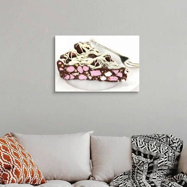Slice of Rocky Road Chocolate Marshmallow Fridge Cake on White, Large Solid-Faced Canvas Wall Art Print, Great Big Canvas