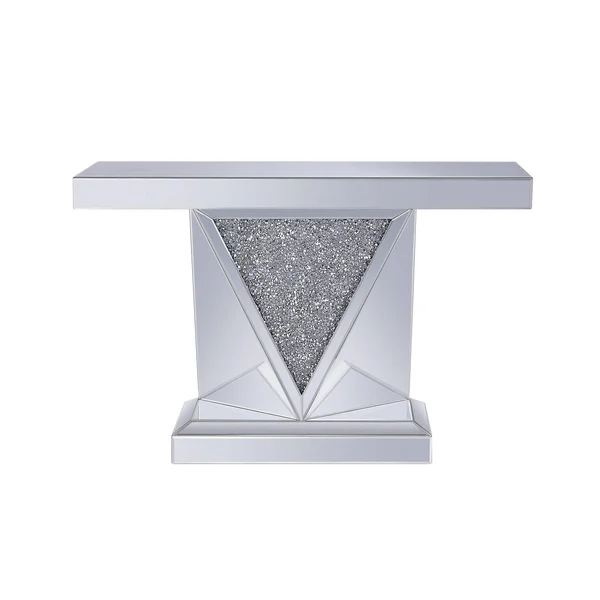 Benzara Wood and Mirror Console Table with Faux Crystals Inlay, Clear
