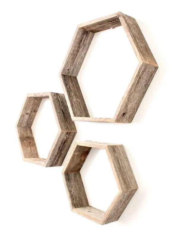 Barnwoodusa Rustic Hexagon Set of 3 Shelves - 100 Percent Reclaimed Wood - Weathered Gray