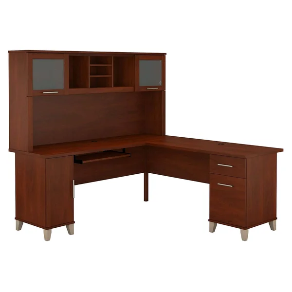 Bush Furniture Somerset 72w L Shaped Desk with Hutch in Hansen Cherry