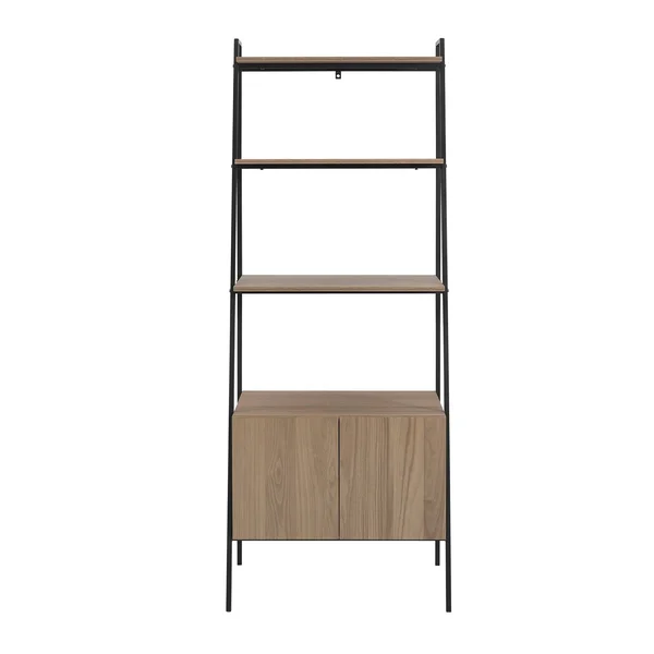 Walker Edison 72x22 Metal & Wood Ladder Storage - Mocha