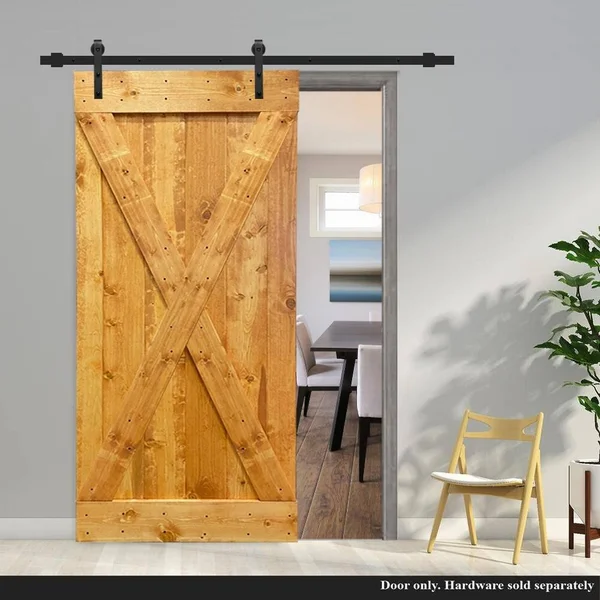 CALHOME 42 in. x 84 in. Distressed x Series Colonial Maple Solid Knotty Pine Wood Interior Sliding Barn Door Slab