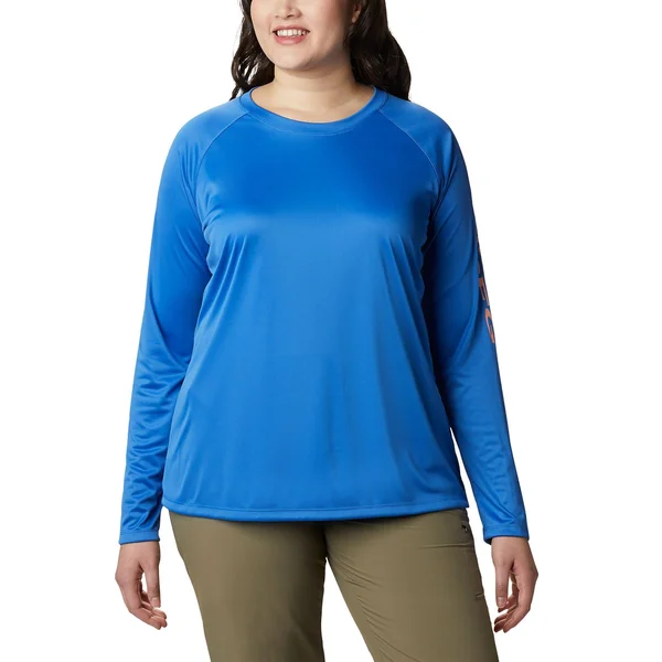 Columbia Tidal Tee II Long Sleeve 2x - Stormy Blue, Light Coral Logo