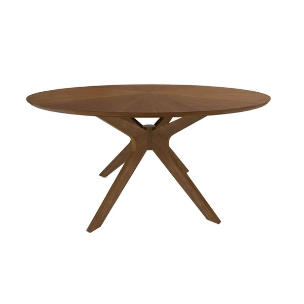 Contemporary 59 inch Round Wooden Dining Table with Spider Legs, Brown