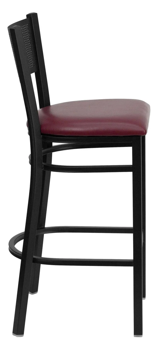 Flash Furniture Hercules Series Black Grid Back Metal Restaurant Bar Stool - Burgundy Vinyl Seat