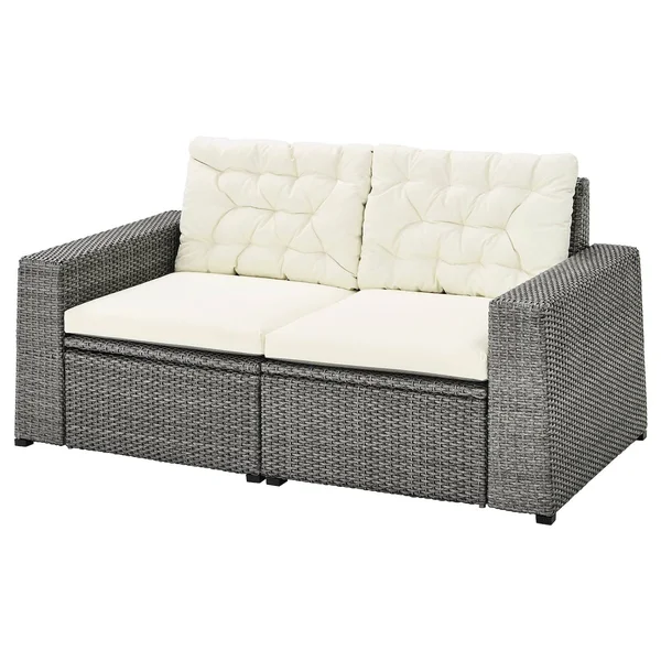 IKEA - SOLLER諲 2-Seat Modular Sofa, Outdoor, Dark gray/Kuddarna Beige, 63 3/8x32 1/4x33 1/8
