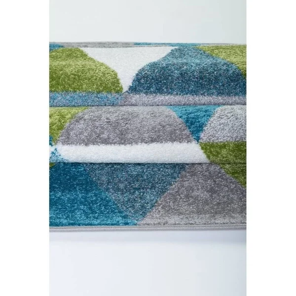 Ladole Rugs Boston Collection Geometric Pattern Empire Triangles Area Rug Carpet in Green Blue White - 8x11 (7'10 inch x 10'5 inc