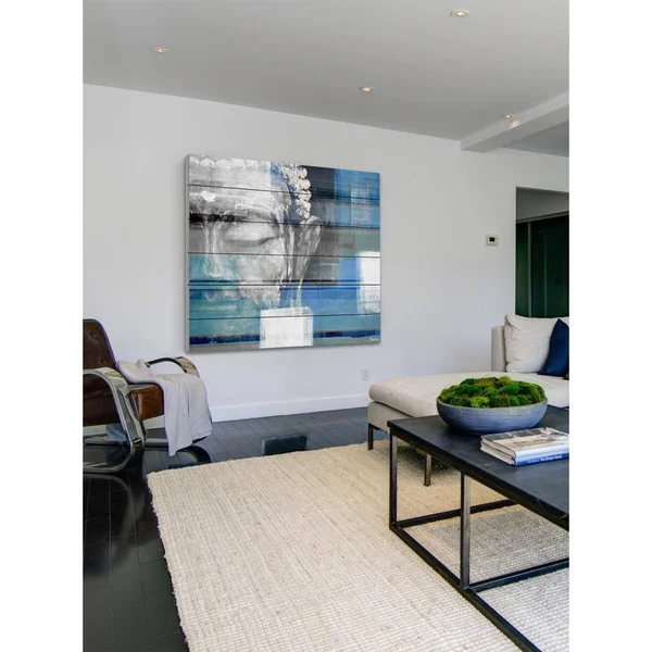 Parvez Michel 32 in. H x 32 in. W Blue Buddha by Parvez Taj Printed White Wood Wall Art, Multi-Colored