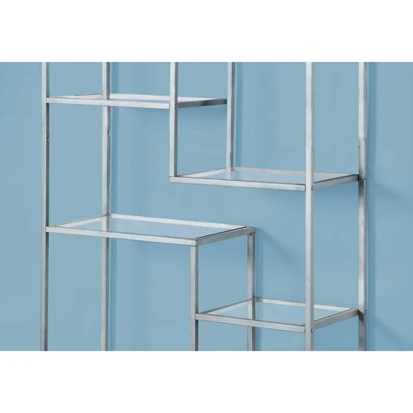 Monarch Bookcase - 72x22H, Silver Metal with Tempered Glass