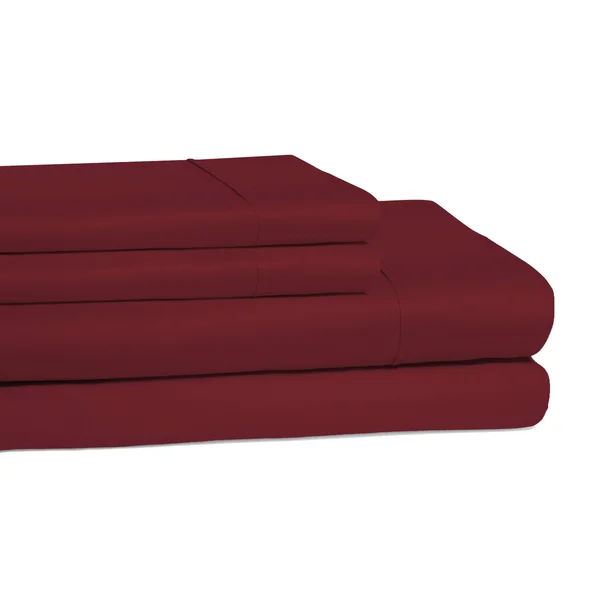 Superior 300 Thread Count Cotton Solid Wrinkle Resistant Sheet Set Queen Burgundy