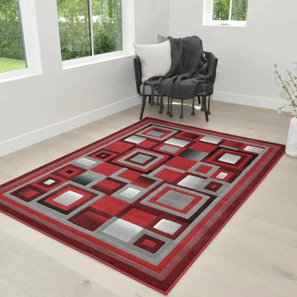 Red Gray and Black Abstract Geometric Area Rug 1.97 by 7.2 Feet