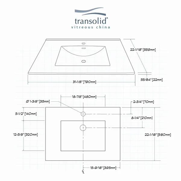 Transolid Tl-1708-01 Juliette 31-in Vitreous China Vanity Top with Integrated Sink, White