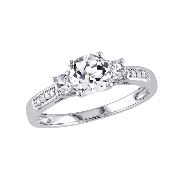 Stella Grace 10K White Gold Lab-Created White Sapphire and Diamond Accent 3-Stone Engagement Ring - Women's, Size: 8