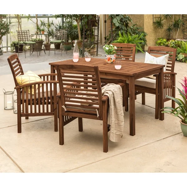 5-Piece Acacia Outdoor Dining Set (Dark Brown), Patio Furniture
