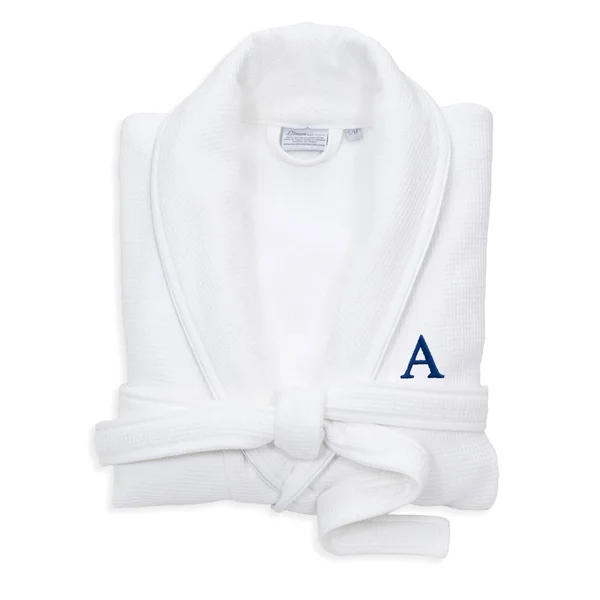 Linum Home Textiles Hotel Turkish Cotton Waffle Terry Bathrobe with Satin Piped Trim - Personalized - White, Women's, Size: Larg