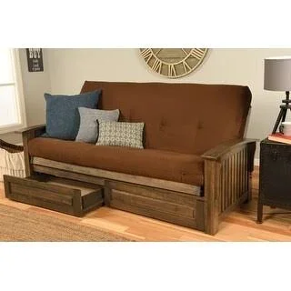 Copper Grove Kostandovo Storage Futon in Rustic Walnut Finish with Suede Mattress (Suede Chocolate), Brown